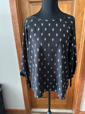 Papermoon Black Printed Blouse with White Geometric Motif